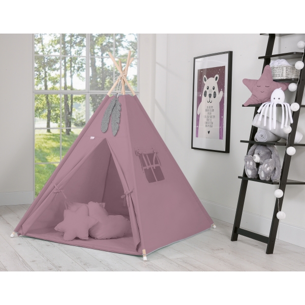 MEGA Set: Teepee Kinderspiel-Zelt+ Spielmatte+ Kissen + Schmuckfedern GRATIS! - Pastellviolett