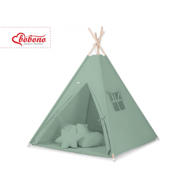 MEGA Set: Teepee Kinderspielzelt Spielmatte Kissen Schmuckfedern GRATIS! - weißgrün