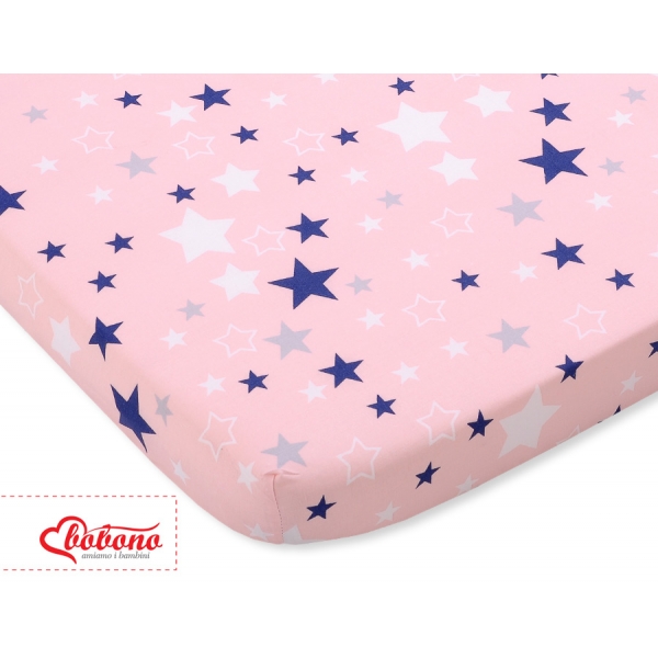 Spannbettlaken aus Baumwolle 140x70cm pink-navy blue stars
