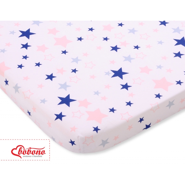 Spannbettlaken aus Baumwolle 140x70cm pink-navy blue stars