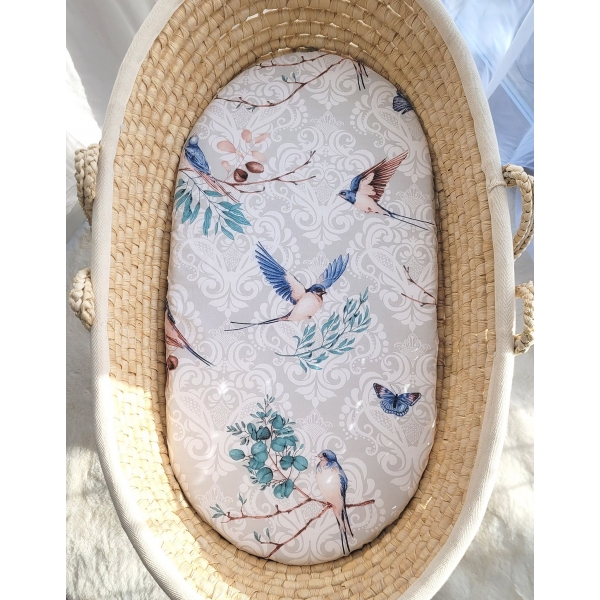 Spannbettlaken aus Baumwolle für Stubenwagen 75x35 cm - Blue birds