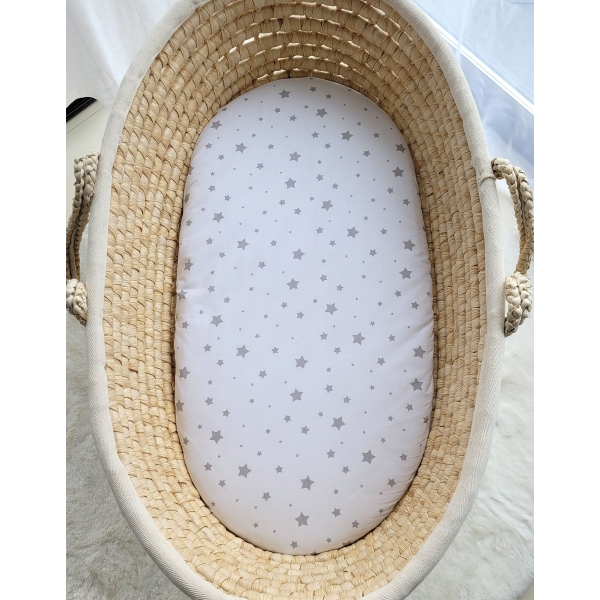 Spannbettlaken aus Baumwolle für Stubenwagen 75x35 cm - Mini Sternchen grau