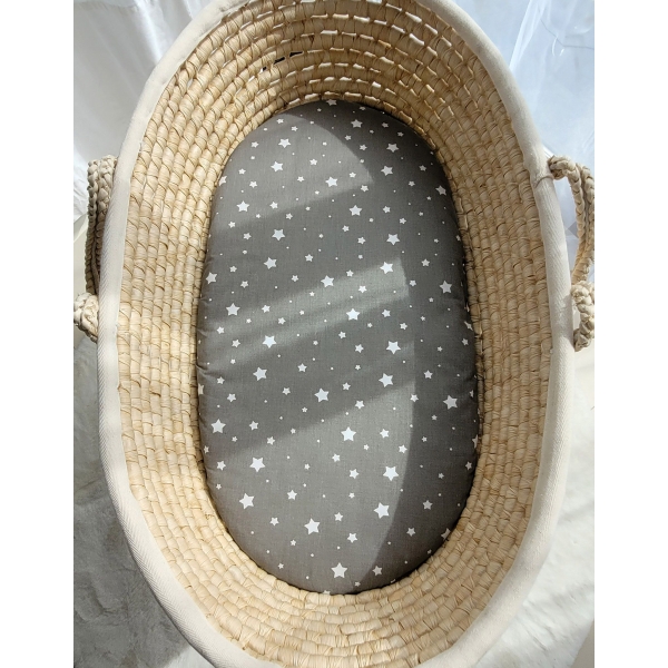 Spannbettlaken aus Baumwolle für Stubenwagen 75x35 cm - Mini Sternchen weiss