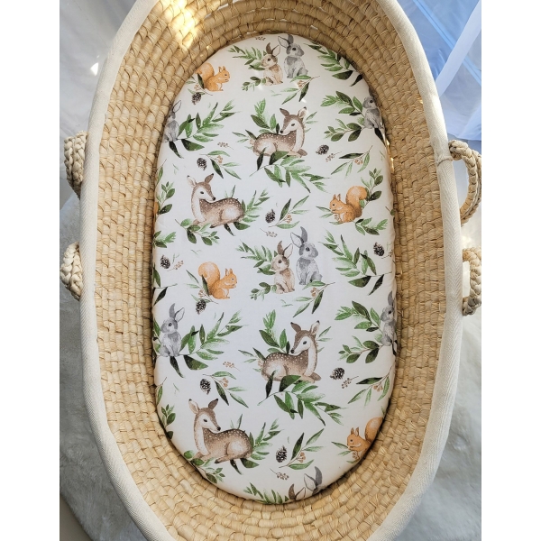 Spannbettlaken aus Baumwolle für Stubenwagen 75x35 cm - Woodland grün