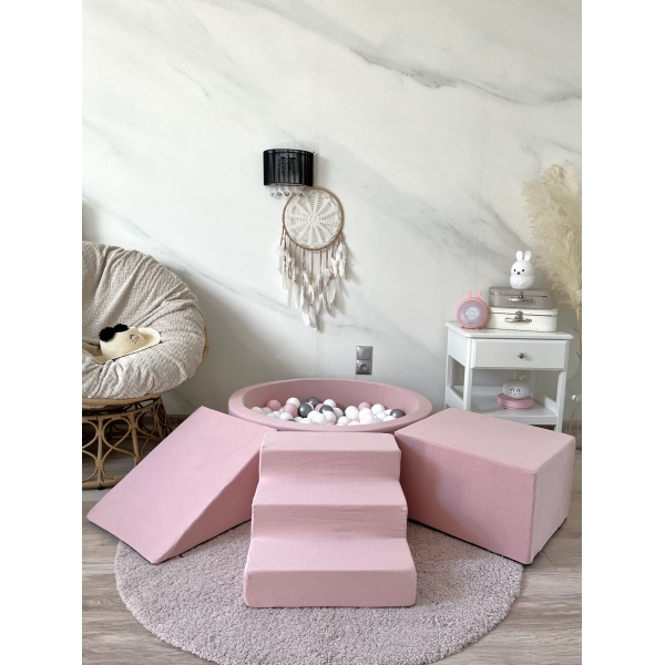 Spielplatz mit rund Bällebad + 200 Bällen - Rosa Schaumspielset