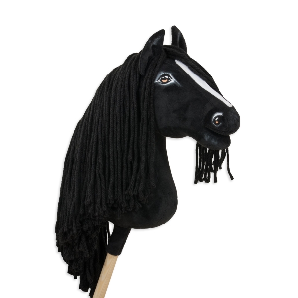 Steckenpferd langer Mähne Schwarzes mit Blesse