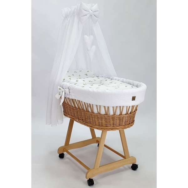 Stubenagen für Baby aus Naturweide mit Bezug-Set in Weiß-Set in Weiß