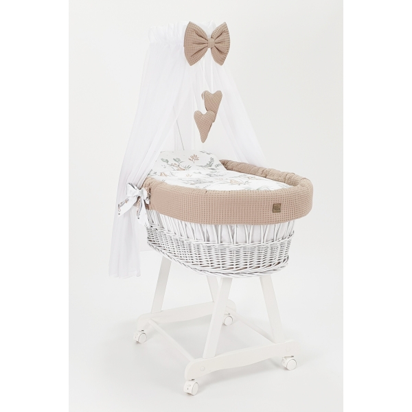 Stubenagen für Baby aus weiße Weide mit Ausstattung in beige