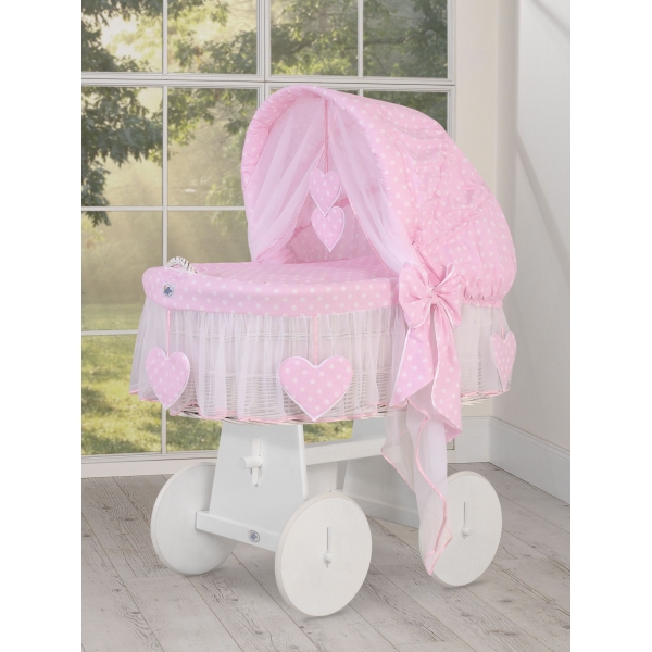 Stubenwagen Baby mit Haube- Amelie  Rosa-Punktmuster