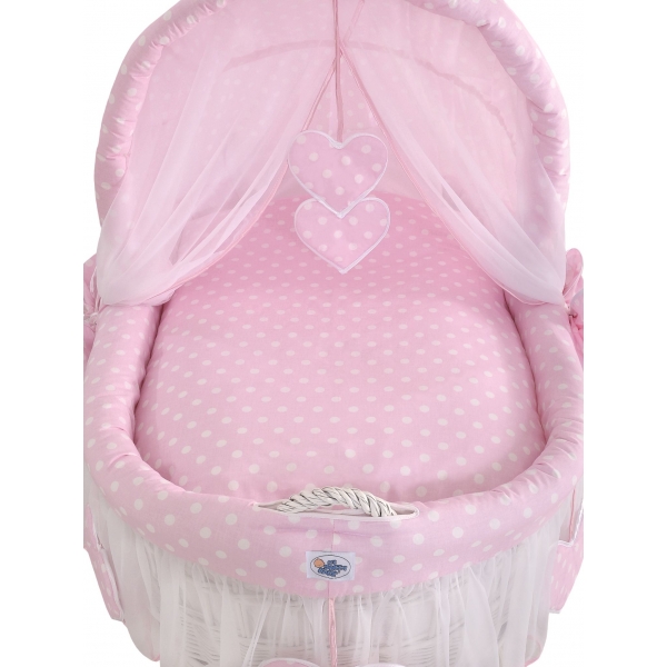 Stubenwagen Baby mit Haube- Amelie  Rosa-Punktmuster