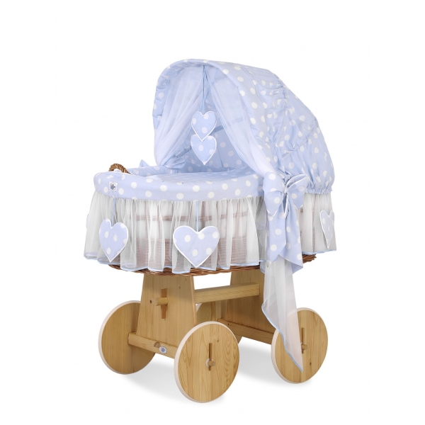Stubenwagen Baby mit Haube- Amelie weiße Tupfen auf blau