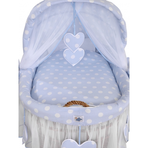 Stubenwagen Baby mit Haube- Amelie weiße Tupfen auf blau