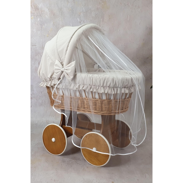 Stubenwagen Bett Set mit Bettwäsche beige