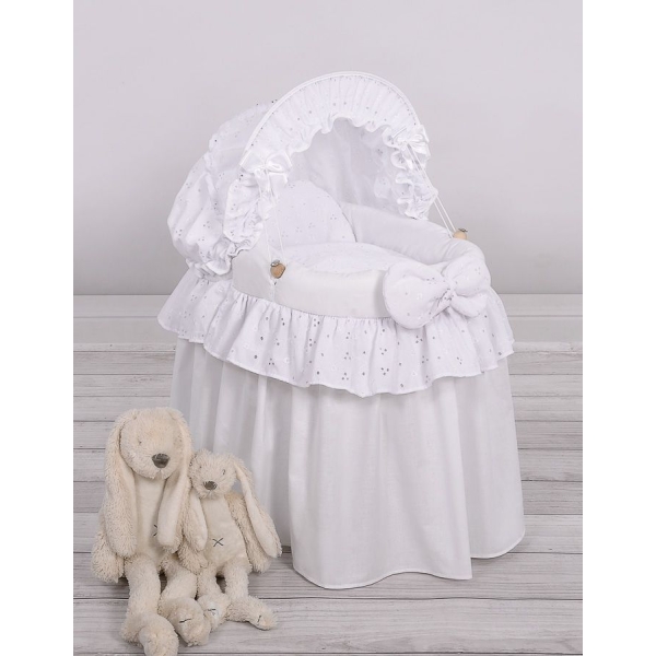 Puppe Bollerwagen mit Haube weiss mit bestickte Spitze