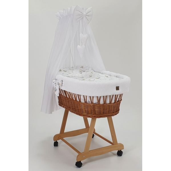 Stubenwagen für Baby Naturweide mit Bezug-Set in Weiß-Set in Weiß