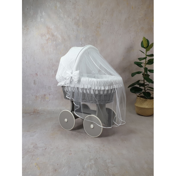 Stubenwagen Grau mit Bettwäsche Weiß