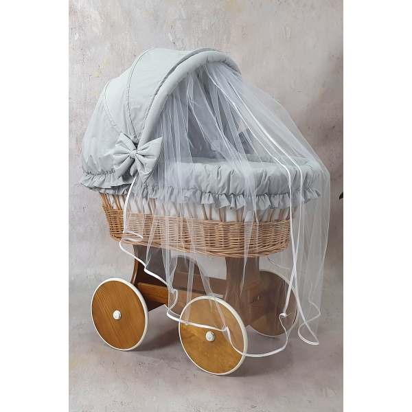 Stubenwagen Komplett Set mit Bettwäsche grau