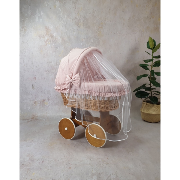 Stubenwagen Komplett Set mit Bettwäsche Puderrosa für Mädchen