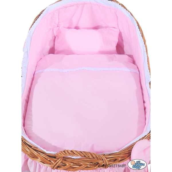 Stubenwagen für Mädchen mit Bettwäsche mit Weidenhaube Carina - Rosa Pink
