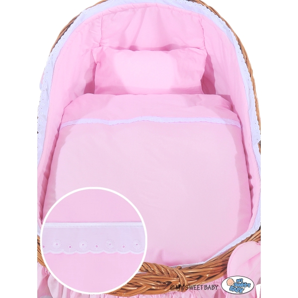 Stubenwagen für Mädchen mit Bettwäsche mit Weidenhaube Carina - Rosa Pink