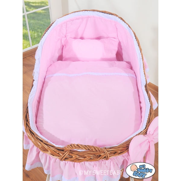 Stubenwagen für Mädchen mit Bettwäsche mit Weidenhaube Carina - Rosa Pink