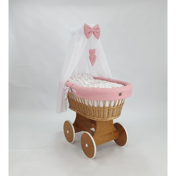 Stubenwagen mit große Rädern Himmel und Nestchen Rosa