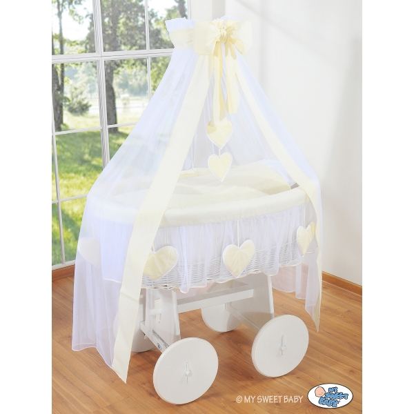 Stubenwagen mit große Rädern mit Himmel Deluxe - Amelie creme