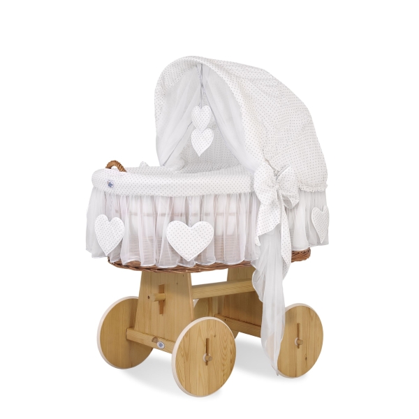 Stubenwagen mit Haube- Amelie graue Tupfen auf weiß