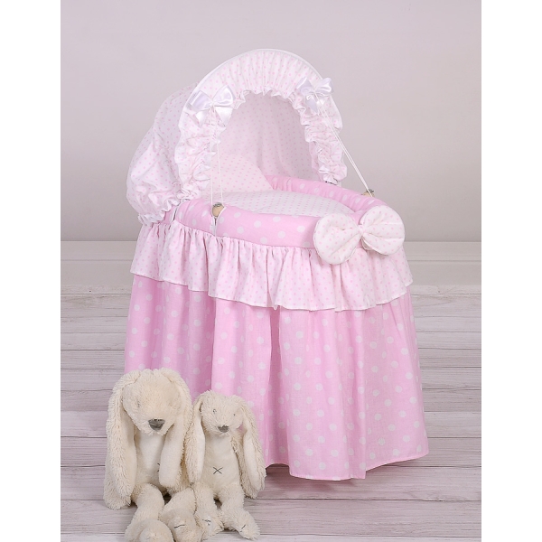 Stubenwagen mit Haube für Puppen Rosa Punktemuster nr 2158-553