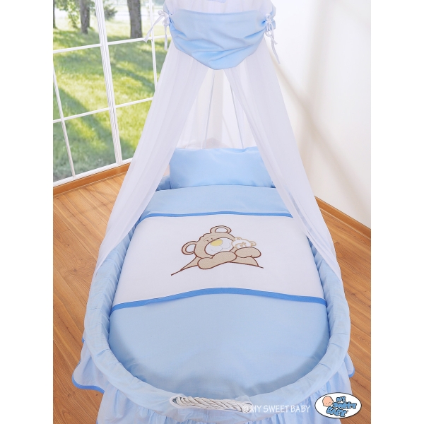 Stubenwagen mit Himmel - Bettwäsche Teddy Bär Barnaba blau
