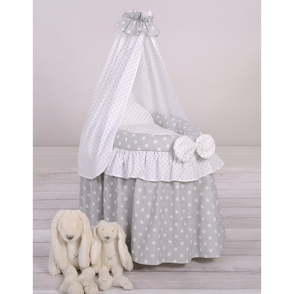 Rattan Stubenwagen für Puppen Grau Bezug