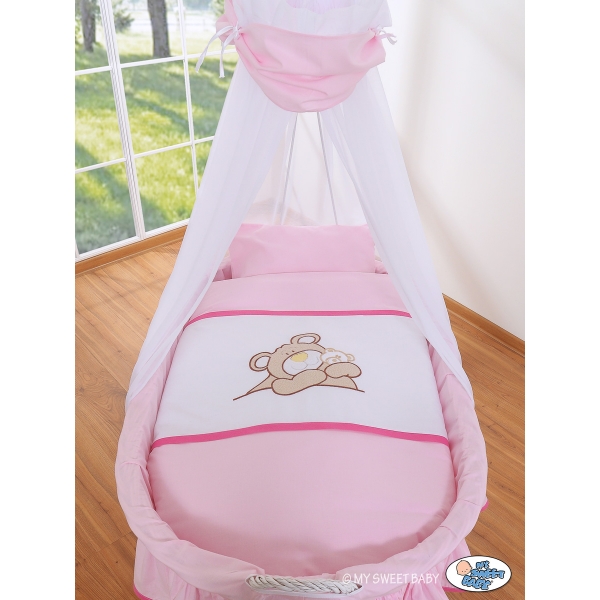Stubenwagen mit Himmel - Teddy Bär Barnaba rosa