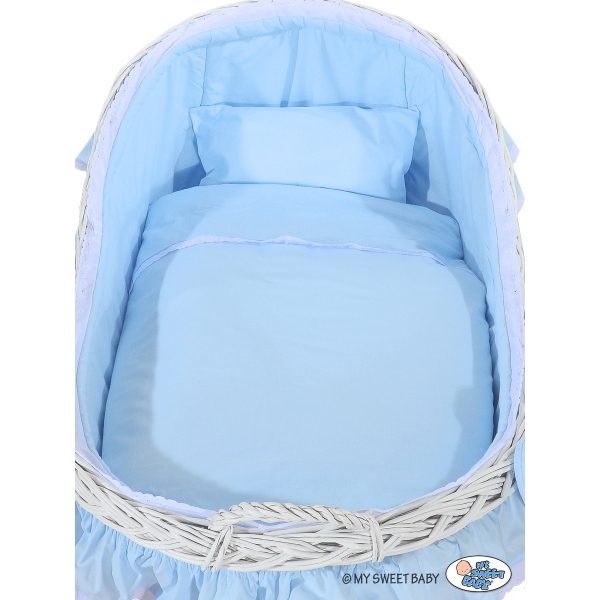 Holtz Stubenwagen für Jungs mit Weidenhaube Carina - Blau Babykorb