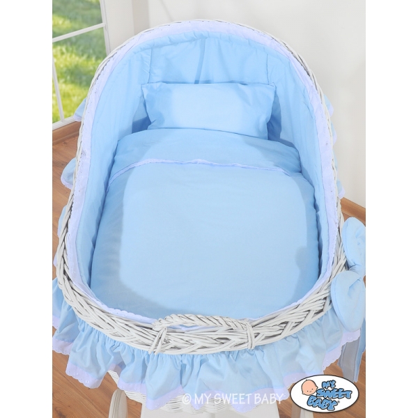 Holtz Stubenwagen für Jungs mit Weidenhaube Carina - Blau Babykorb