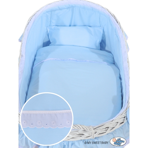 Holtz Stubenwagen für Jungs mit Weidenhaube Carina - Blau Babykorb