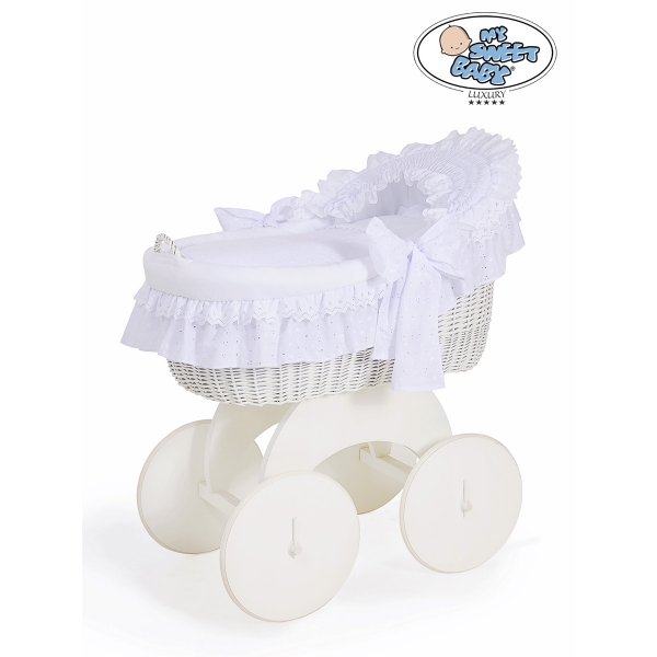 Stubenwagen mit Weidenhaube Charlotte - Weiß mit Stickerei
