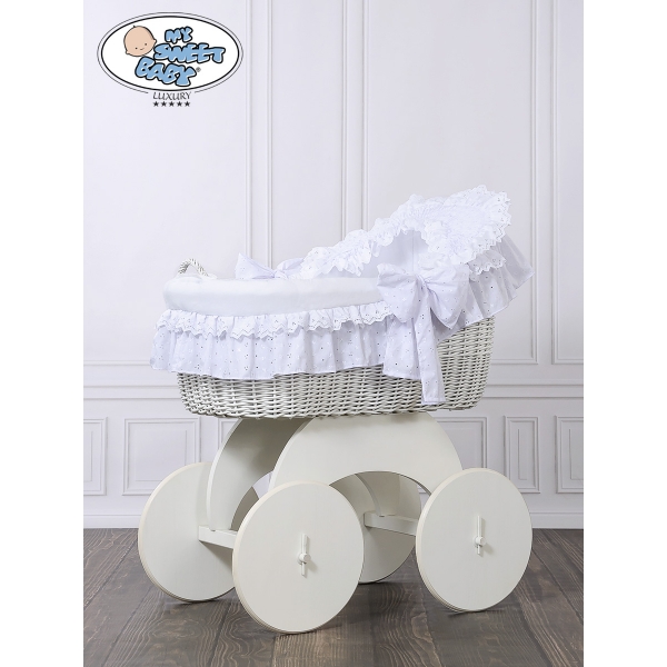 Stubenwagen mit Weidenhaube Charlotte - Weiß mit Stickerei