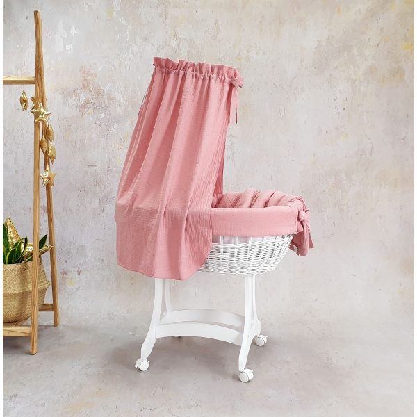 Stubenwagen Weiße Farbe  aus Holz Weiß Rosa Ausstattung