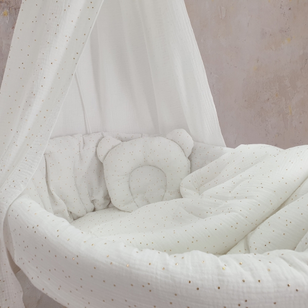 Teddybär Kissen und Decke Baby Stubenwagenset Weiß Musselin