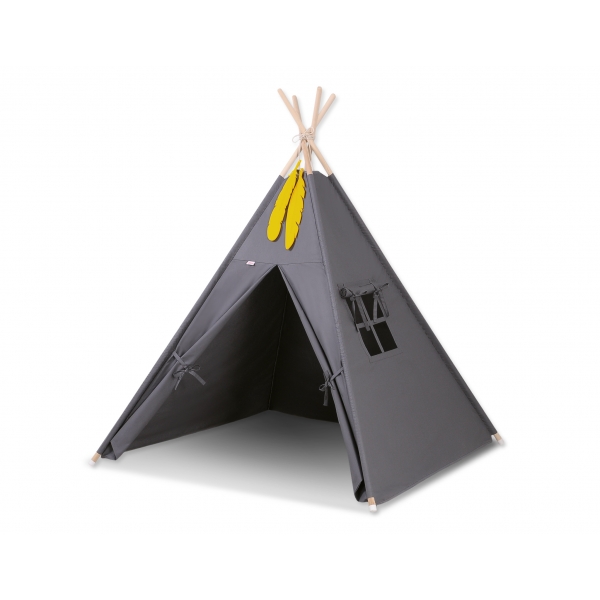 Teepee Kinderspiel-Zelt + Schmuckfedern GRATIS! - anthrazit