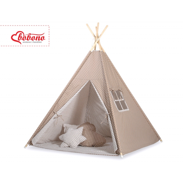 Teepee Kinder Spielzelt + Schmuckfedern GRATIS! - Braun-Punktemuster/beige gestreift
