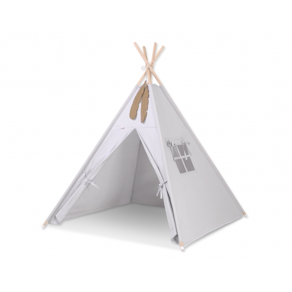 Teepee Kinderspiel-Zelt + Schmuckfedern GRATIS! - grau