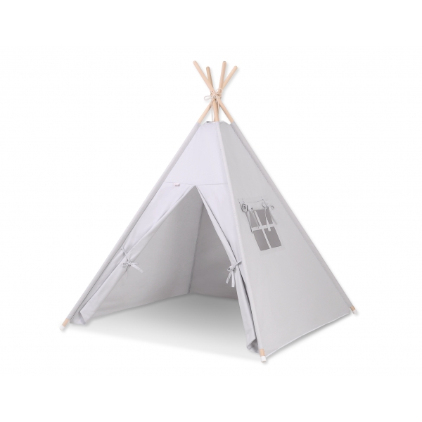 Teepee Kinderspiel-Zelt + Schmuckfedern GRATIS! - grau