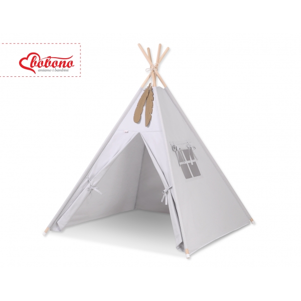 Teepee Kinderspiel-Zelt + Schmuckfedern GRATIS! - grau
