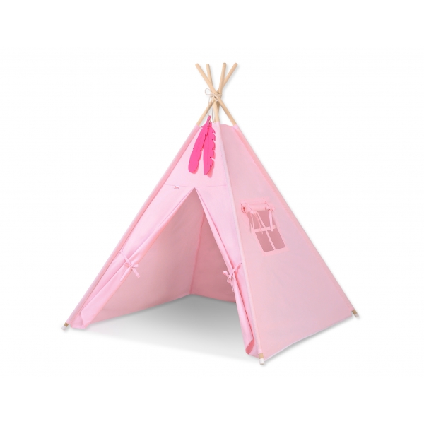 Teepee Kinderspiel-Zelt + Schmuckfedern GRATIS! - rosa
