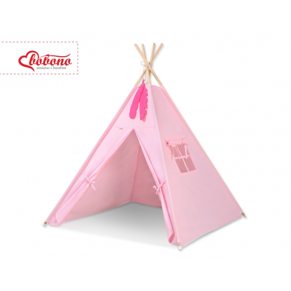 Teepee Kinderspiel-Zelt + Schmuckfedern GRATIS! - rosa
