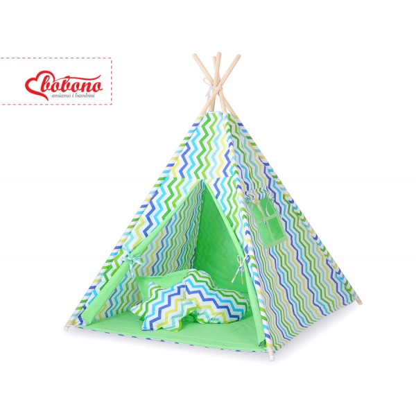 Teepee Kinder Spielzelt  - Chevron grün-blau
