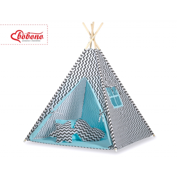 Teepee Kinder Spielzelt - Chevron schwarz/ hell blau