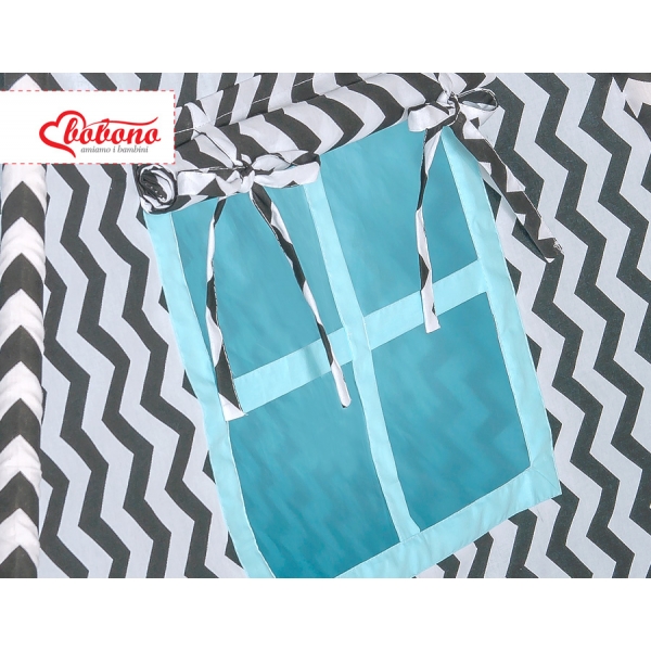 Teepee Kinder Spielzelt - Chevron schwarz/ hell blau