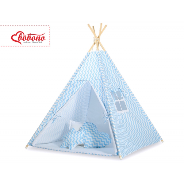 Teepee  Kinder Spielzelt + Schmuckfedern GRATIS! - Chevron blau